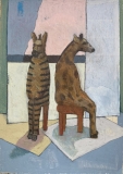 Seated Giraffe and Zebra