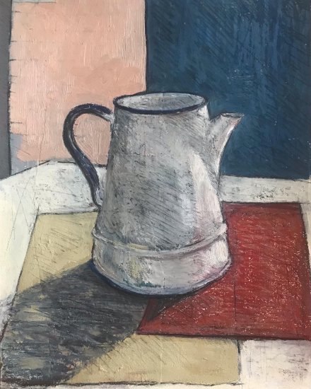 Enamel Pitcher and Red Paper