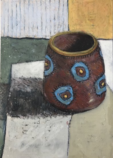 Ceramic Pot with Blue Rings
